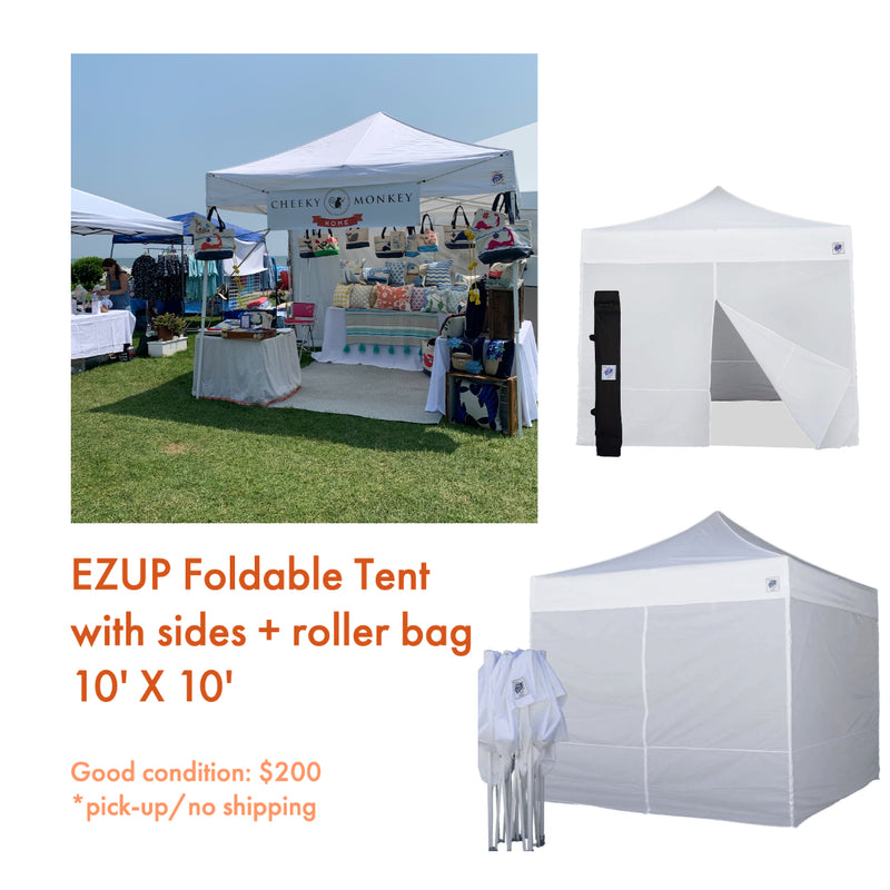 EZ-UP Folding Tent with Sides + Roller Bag