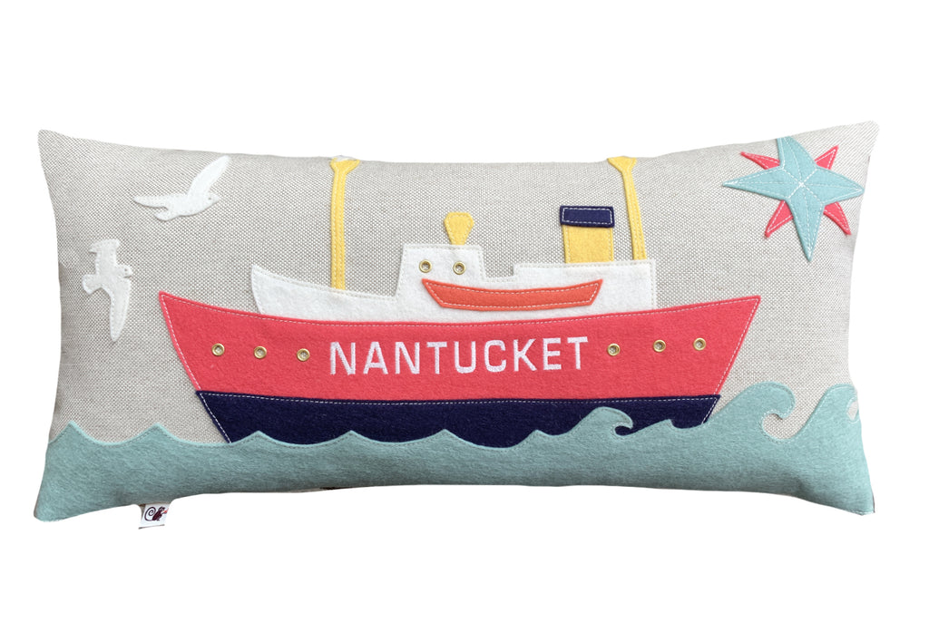 Nantucket Lightship Pillow - Nantucket Red + Aqua