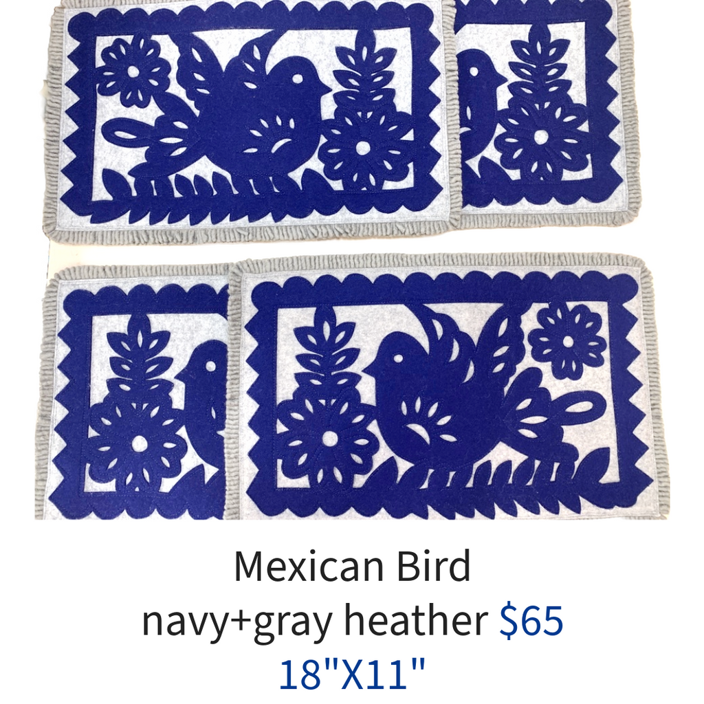 Mexican Birds Garland Pillow - Navy + Heather Gray