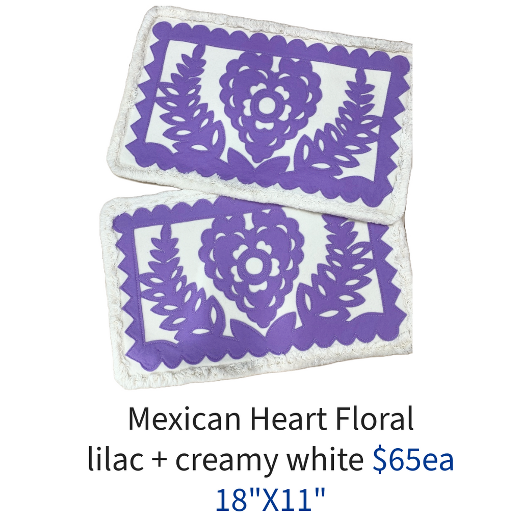 Mexican Floral Heart Garland Pillow - Lilac + White