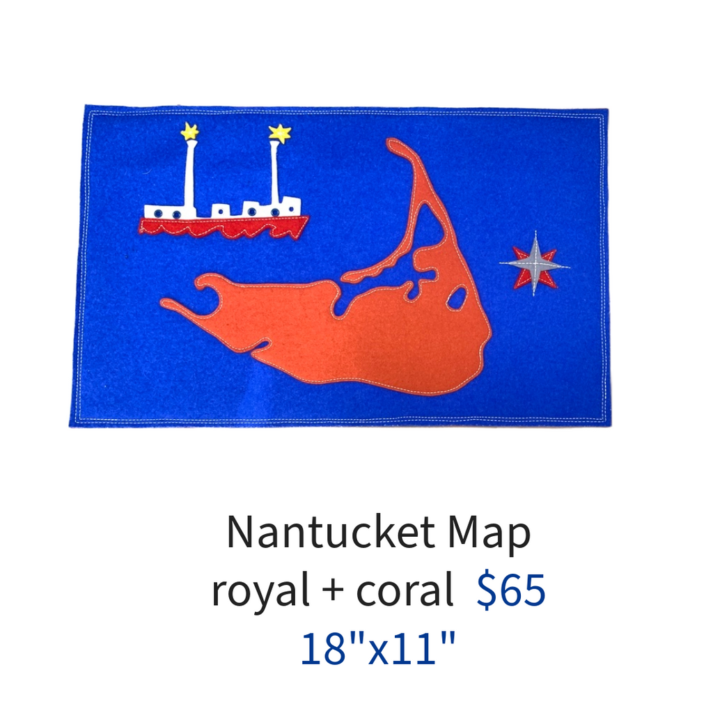 Nantucket Map + Lightship Pillow - Royal Blue