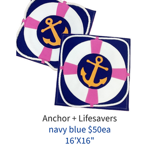 Anchor + Lifesaver Pillow - Navy Blue