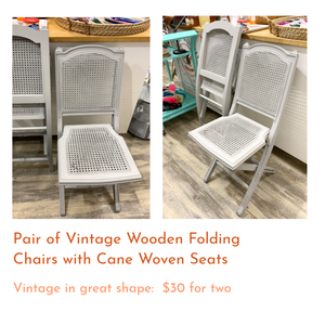 Twin Folding Wooden Chairs with Woven Cane Seats