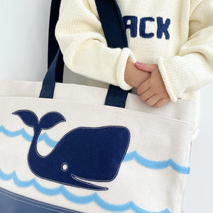 Tote Bag - Wavy Whale - Natural + Navy