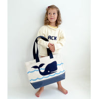 Tote Bag - Wavy Whale - Natural + Navy