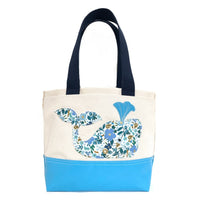 Mini-Me Tote Bag - Blue Floral Spouting Whale