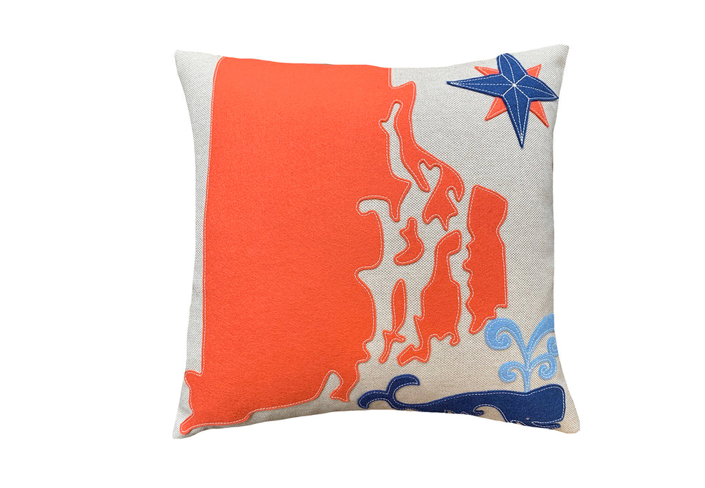 Map of Rhode Island Pillow - Coral