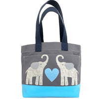 Tote Bag - Elephants - Gray + Blue