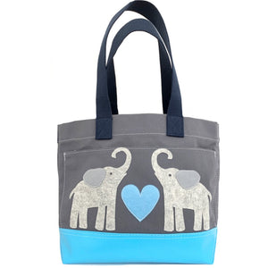 Tote Bag - Elephants - Gray + Blue