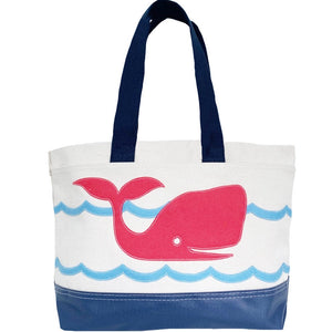 Tote Bag - Wavy Whale - Natural +  Coral
