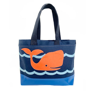 Tote Bag - Wavy Whale - Navy + Coral