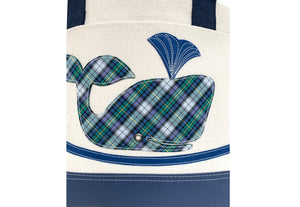 Tote Bag - Plaid Whale - Natural + Navy