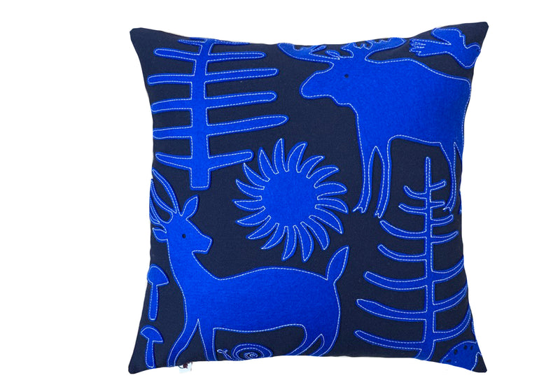 Woodland Animal Square Pillow - Blue Tonal