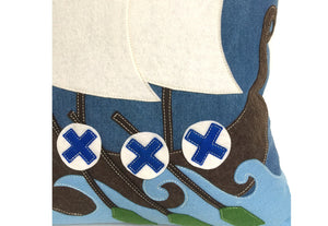 Viking Ship Pillow - Blue Denim